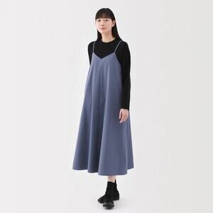 Muji Easy Dry Broadcloth Camisole Blue Dress A Line Maxi Midi Box Pleat Relaxed